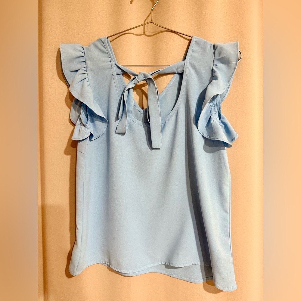 SHEIN Sky Blue Ruffle Sleeve Blouse - Picture 2 of 2